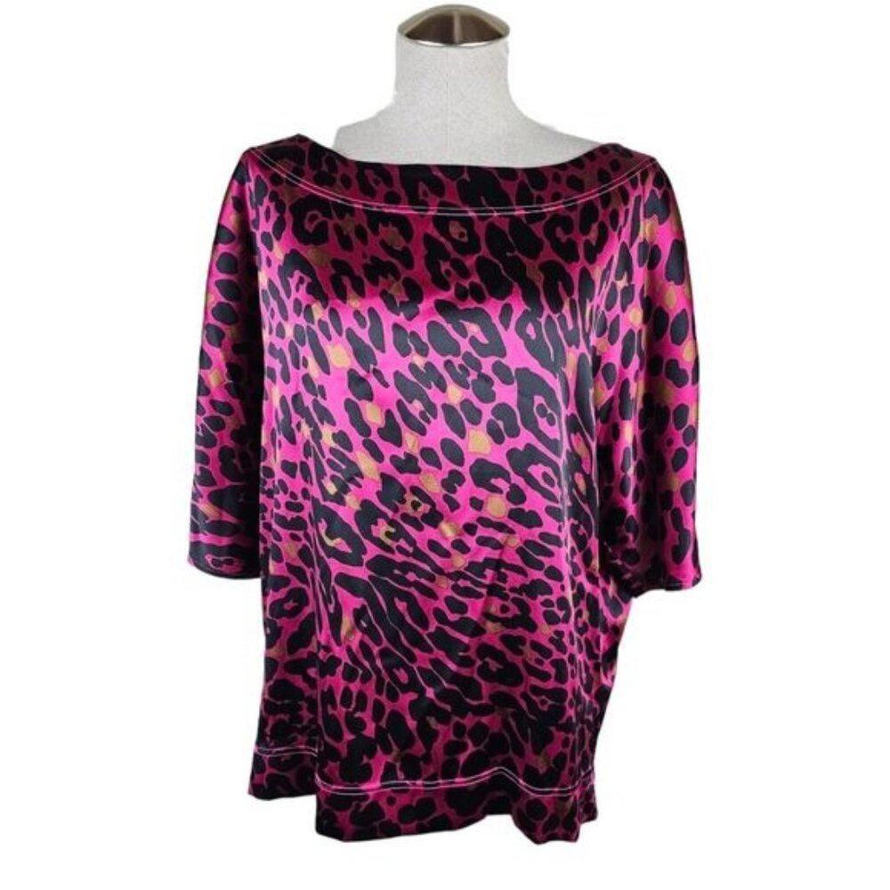 St John Raspberry Leopard Print Stretchy Silk Blo… - image 2